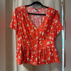 Old Navy Red Floral Blouse